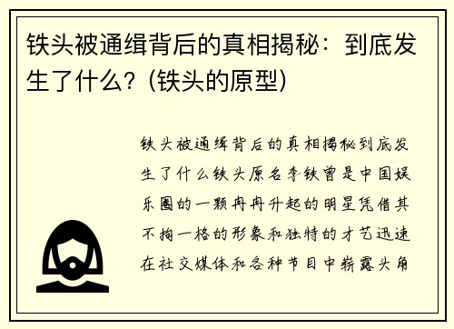 铁头被通缉背后的真相揭秘：到底发生了什么？(铁头的原型)