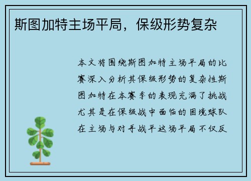 斯图加特主场平局，保级形势复杂